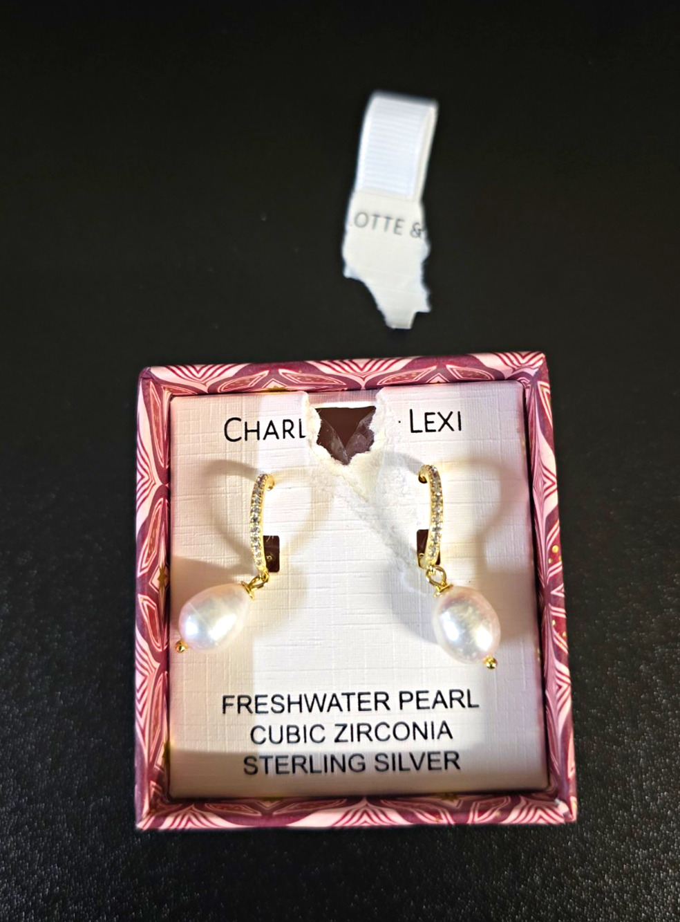 Charlotte & Lexi 925 Sterling Silver Pearl CZ Drop Earrings Butterfly w/ Box